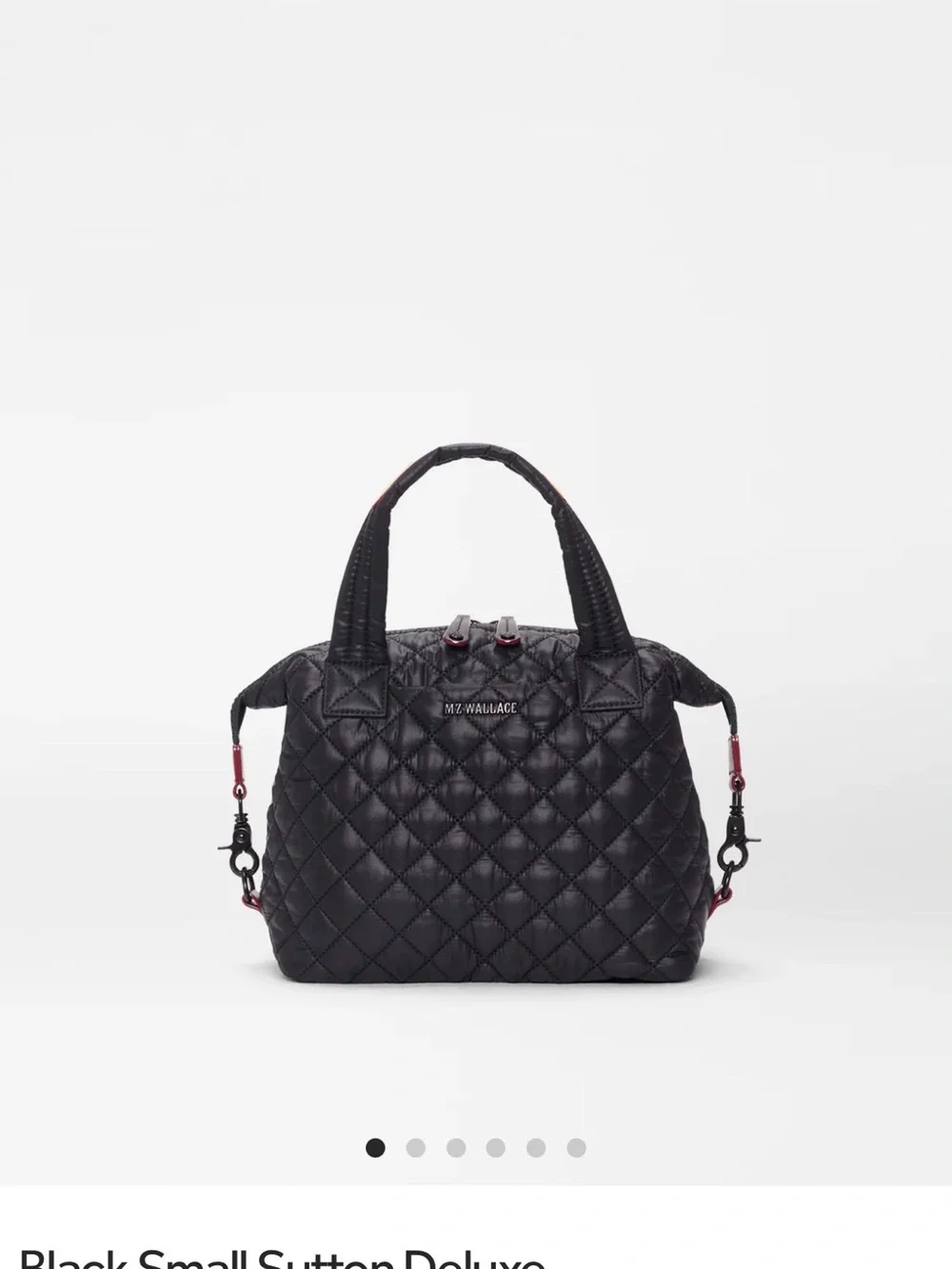 MZ Wallace Black Quilted Small Sutton Satchel with Red Accents